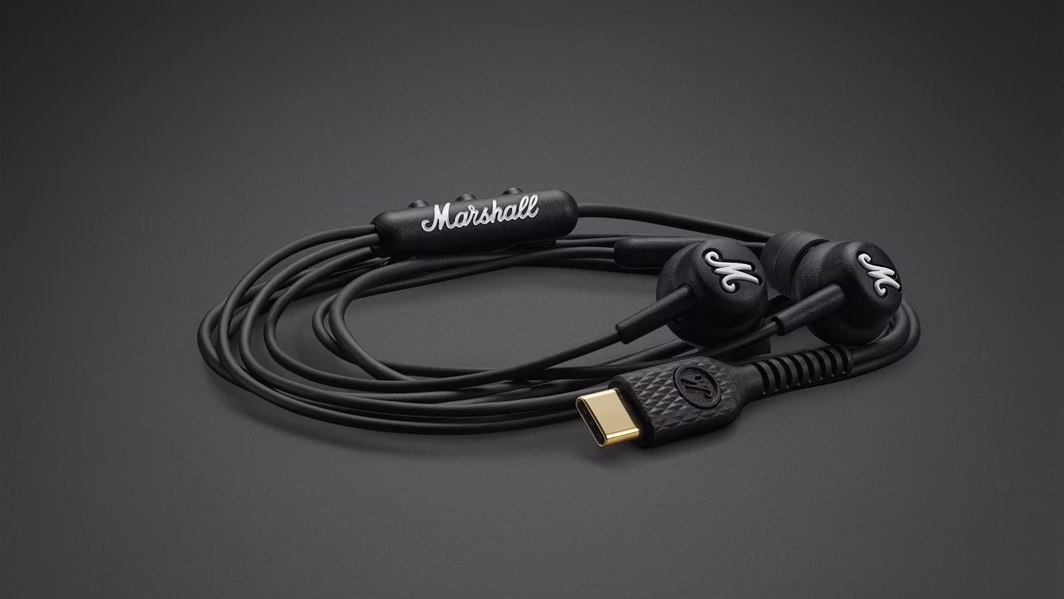 Дротові навушники Marshall Mode USB-C Black на темному фоні