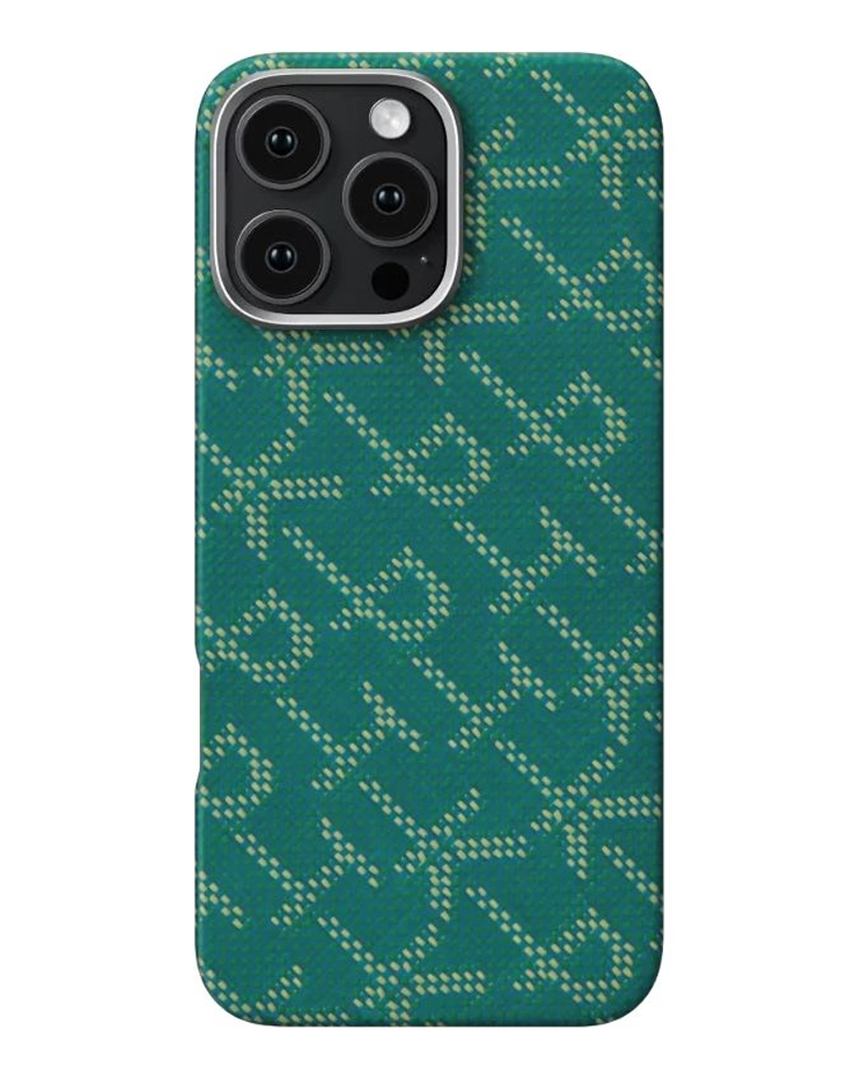 Чехол Pitaka Tactile Woven Case Monogram Green/Gold for iPhone 16 Pro (KI1601PTK)
