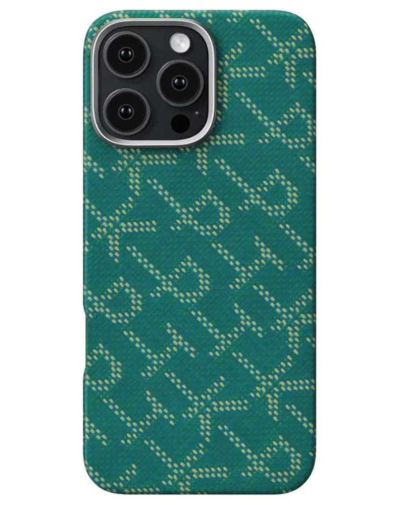 Чехол Pitaka Tactile Woven Monogram Green/Gold для iPhone 16 Pro Max