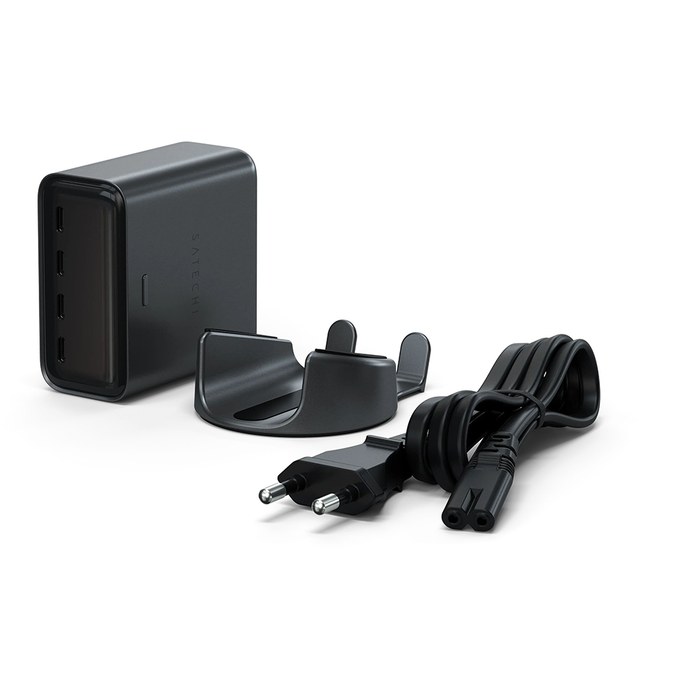 Комплектація GaN-зарядки Satechi ChargeView 140W: зарядний пристрій, підставка та кабель живлення C7