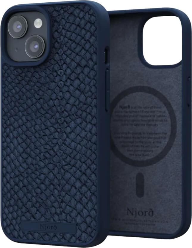Чохол-накладка Njord Salmon Leather MagSafe Case Blue для iPhone 15