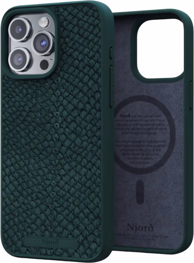 Чохол-накладка Njord Salmon Leather MagSafe Case Green для iPhone 15 Pro Max