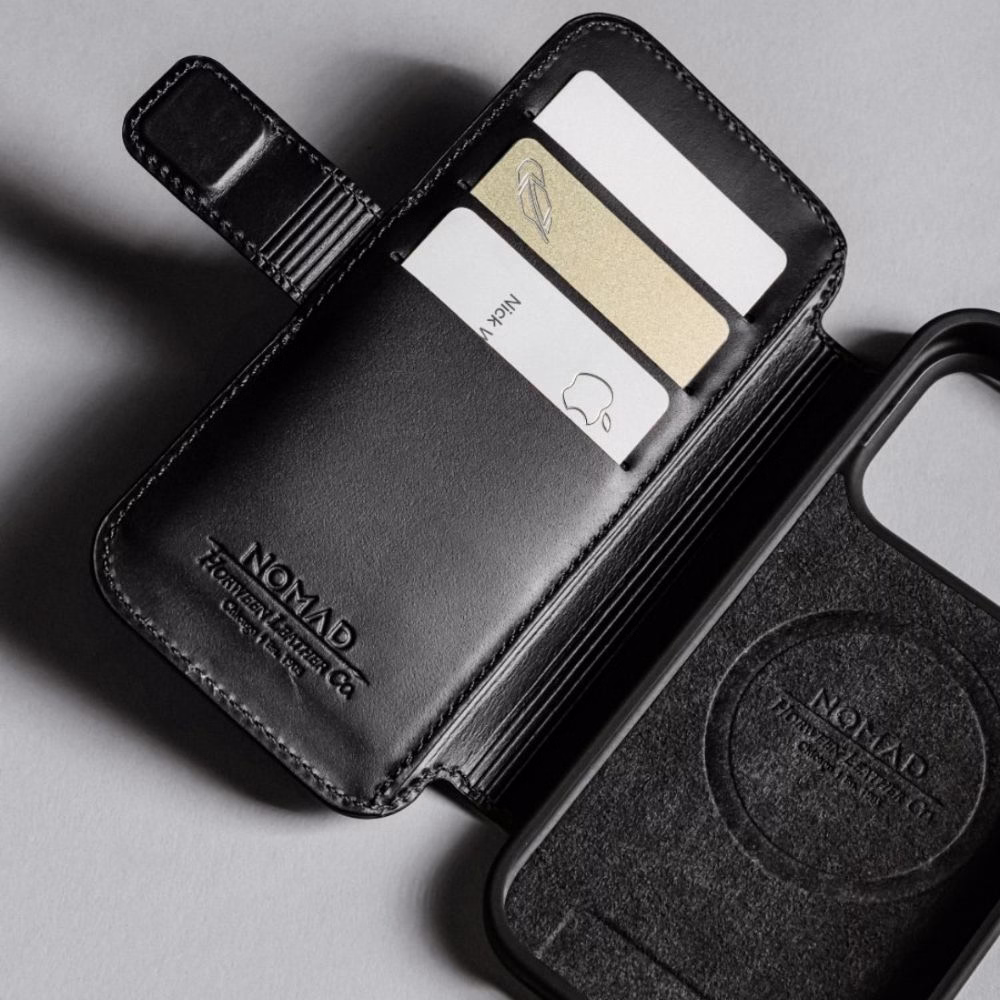 Кожаный чехол-книжка Nomad Modern Folio Horween Black для iPhone 17 Pro Max - 2