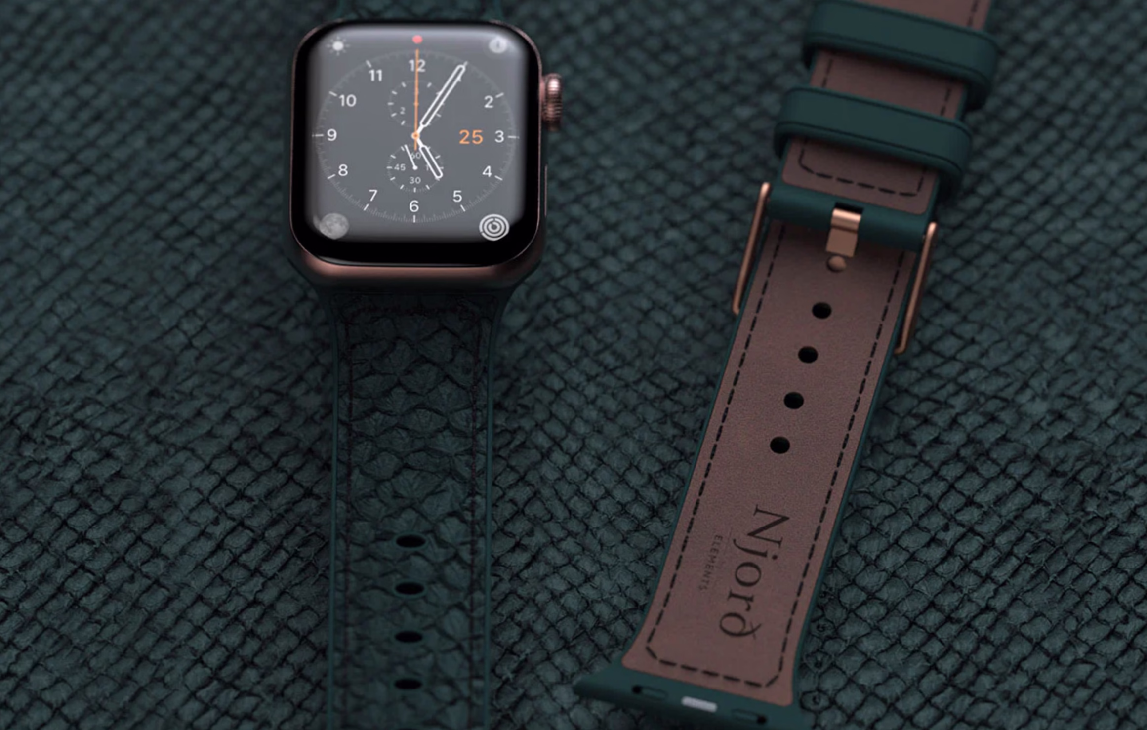 Ремінець для годинника Njord Salmon Leather Strap Dark Green for Apple Watch 45mm/44mm - 3